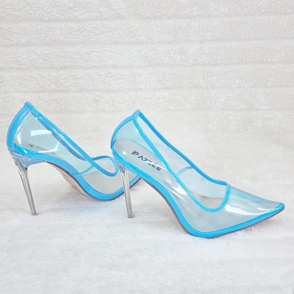 PVC Jelly Translucent High Heel Pointy Toe Stiletto Pumps Shoes Blue Ba…